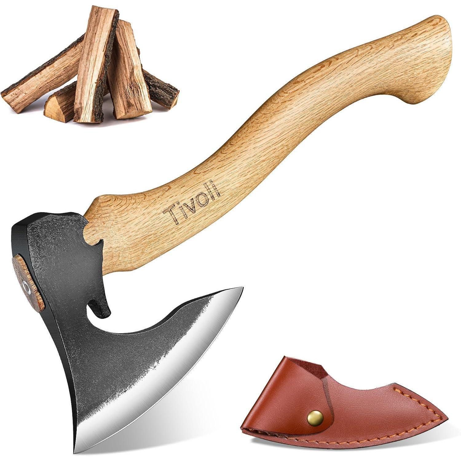 LuxusKollektion Universalaxt Axt Survival 42cm Kohlenstoffstahl Holzgriff Lederbezug Jagd XL