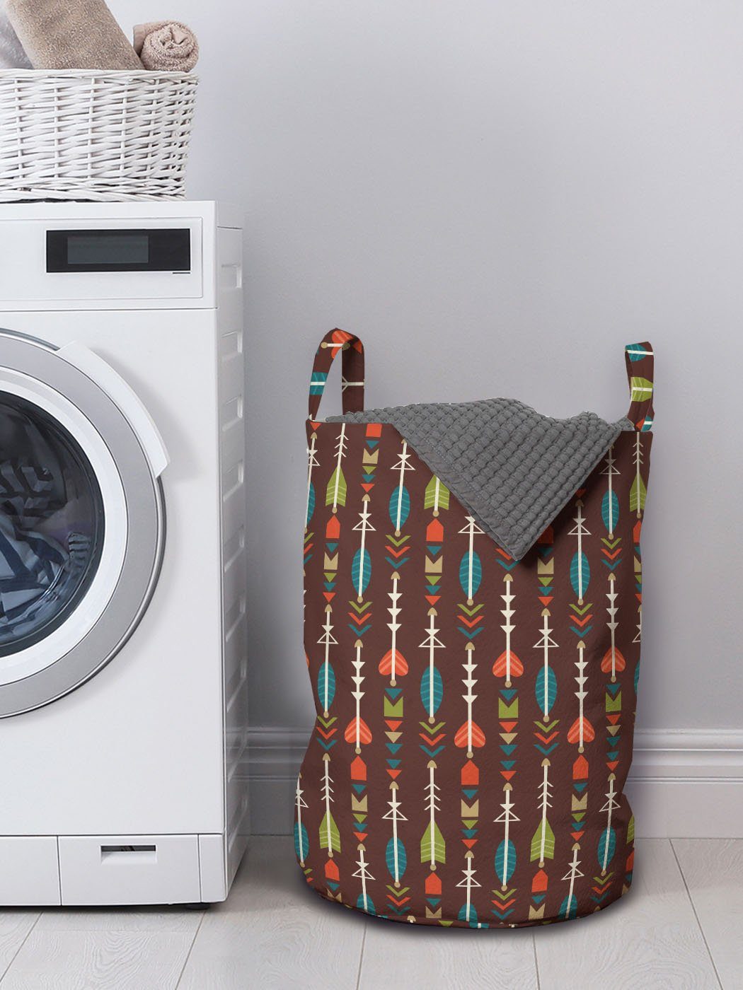 Wäschesäckchen Pfeil mit Kordelzugverschluss Griffen für Waschsalons, Wäschekorb Abakuhaus Abstrakt