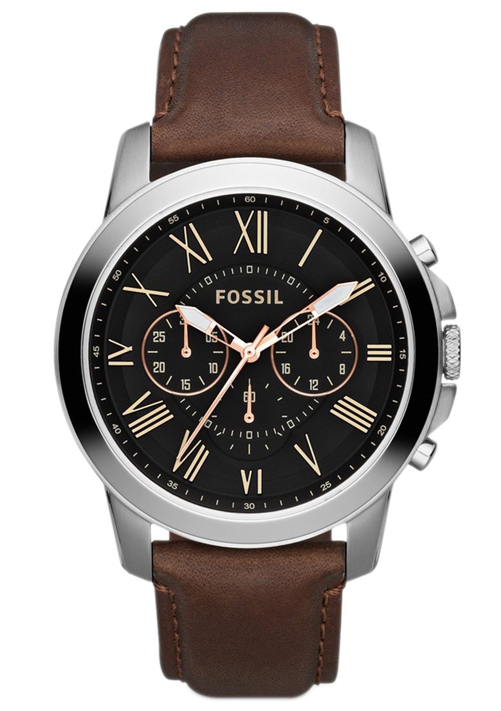 Fossil Chronograph GRANT FS4813, Quarzuhr, Armbanduhr, Herrenuhr, Stoppfunktion, Lederarmband