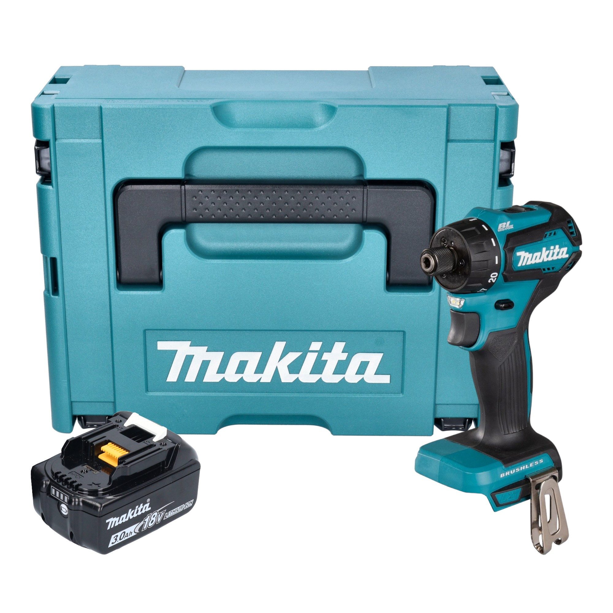 Makita Akku-Schrauber DDF 083 F1J Akku Bohrschrauber 18 V 40 Nm 1/4'' Brushless