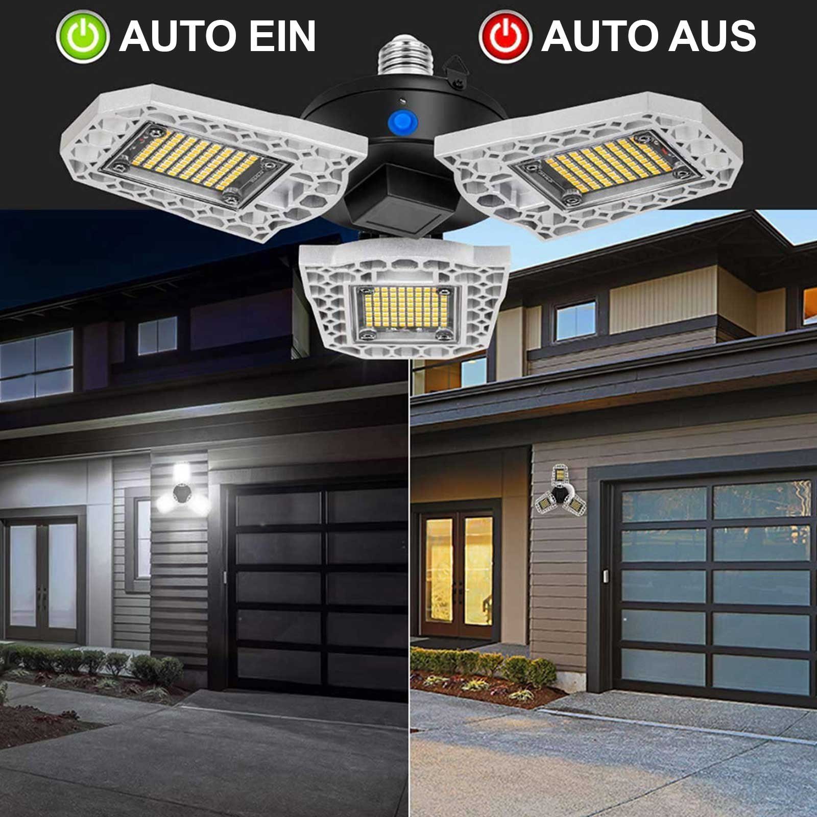 Sunicol LED Deckenleuchte Werkstatt, Tageslichtweiß, Wasserdicht LED-Garagenleuchte,E27/E26,7200LM-12000LM, mit IP65 Lichtsensor