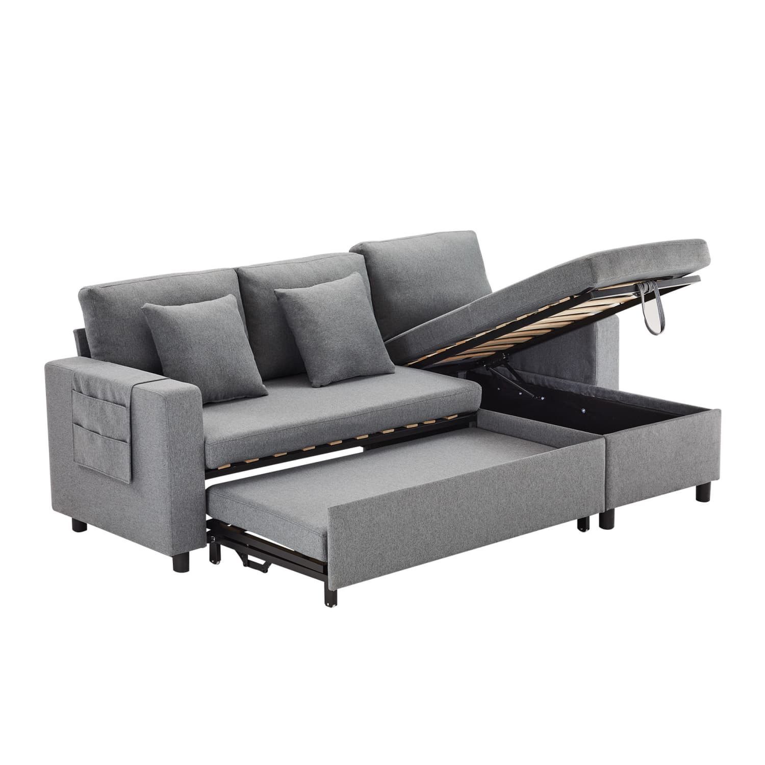 autolock Schlafsofa Schlafsofa mit Schlaffunktion,L-förmiges Sofa,Sofa-Chaiselongue, mit Stauraum,Taschenaufbewahrung,links/rechts austauschbar Chaiselong