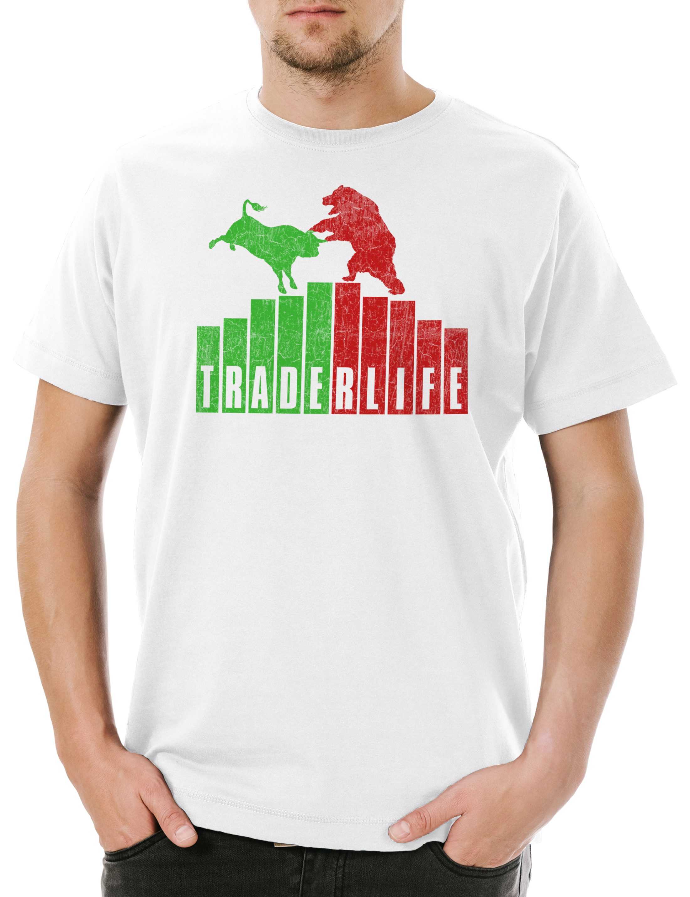 Print-Shirt Trader Life Herren T-Shirt Bullisch Bärisch Investment Banker Day