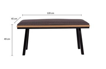 kundler home Essgruppe 'Die Elegante' Füße Massiv Holz, Sitzbank 120cm, Tisch Set 3-tlg.