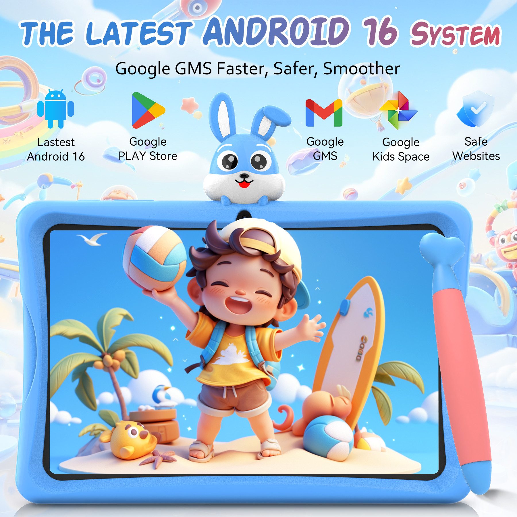 TABWEE 10.1'' Kids Android 64/128GB mit Stylus Tablet (10.1", 64 GB, Android 16, 5G wifi, Android 15, Google Kids Space, Gemini AI, mit Stift) – Bild 2 von 5