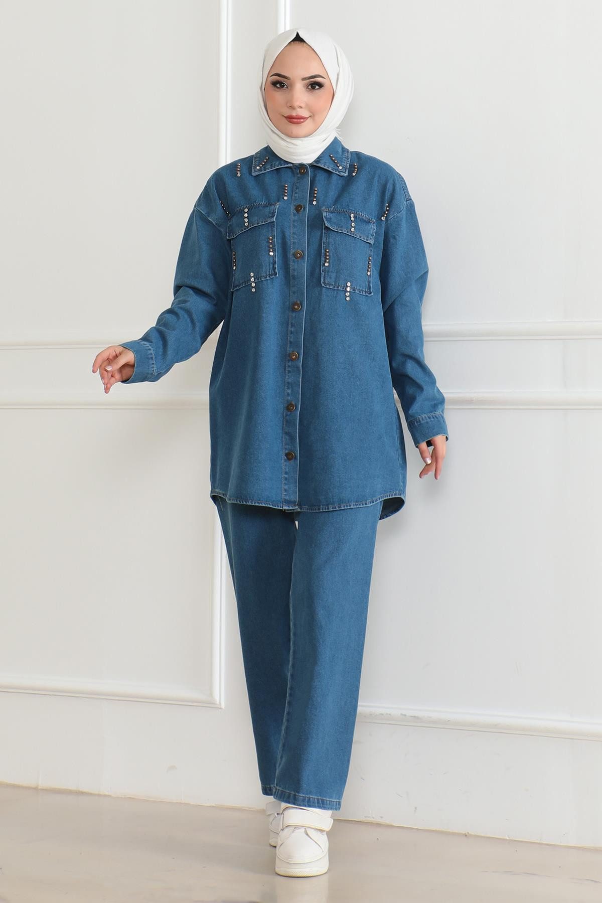 MODAMİHRAM Tunika Stein Detail Denim Set günstig online kaufen