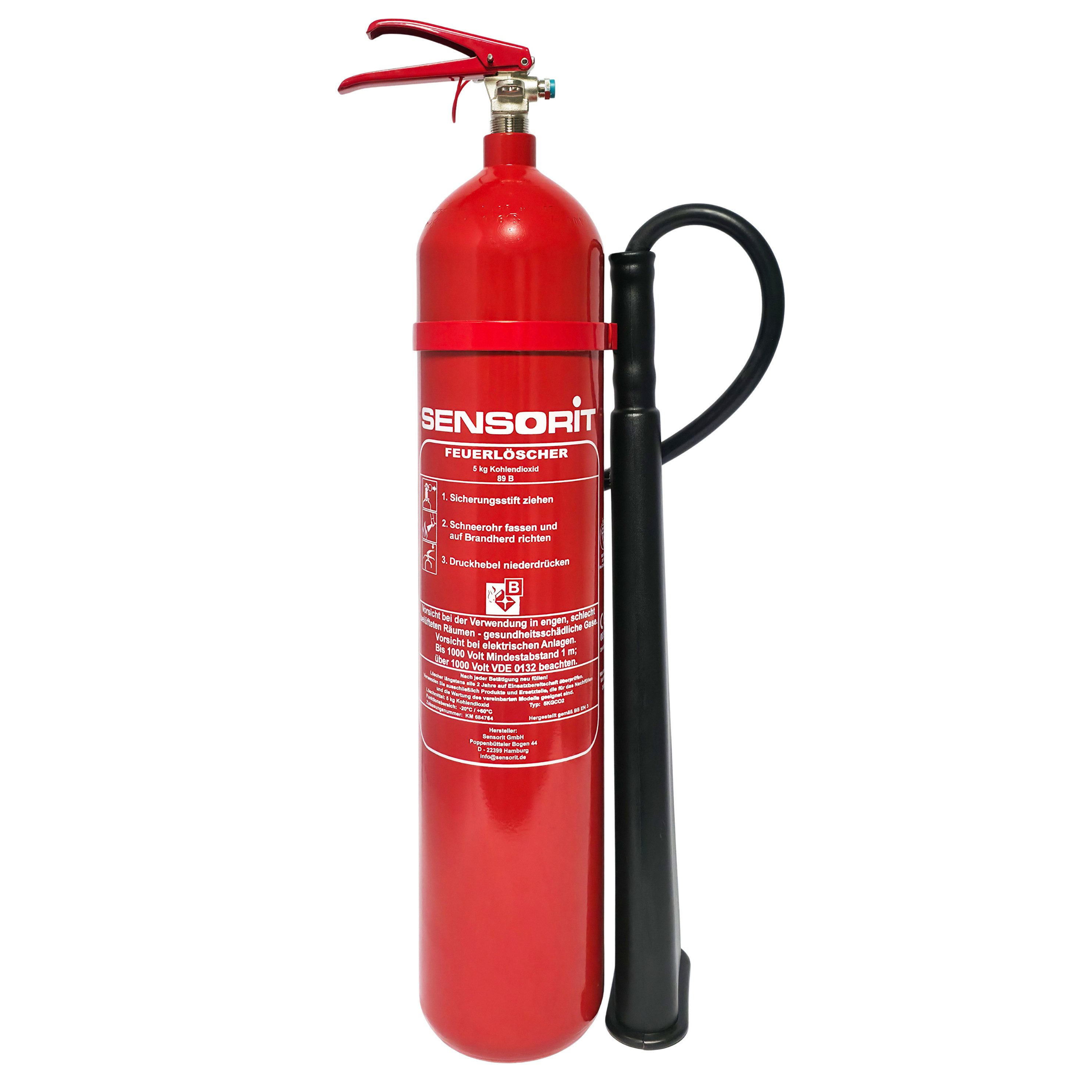 Sensorit Aerosol-Feuerlöscher CO2 Feuerlöscher, 5kg Kohlendioxid, Löscher für EDV nach DIN EN 3, (1-St)