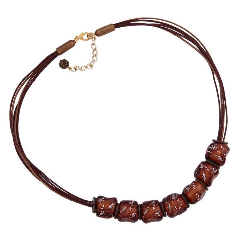 Collier Kette Kunststoff-Perlen braun-transparent-silber mit Kordel 50 cm
