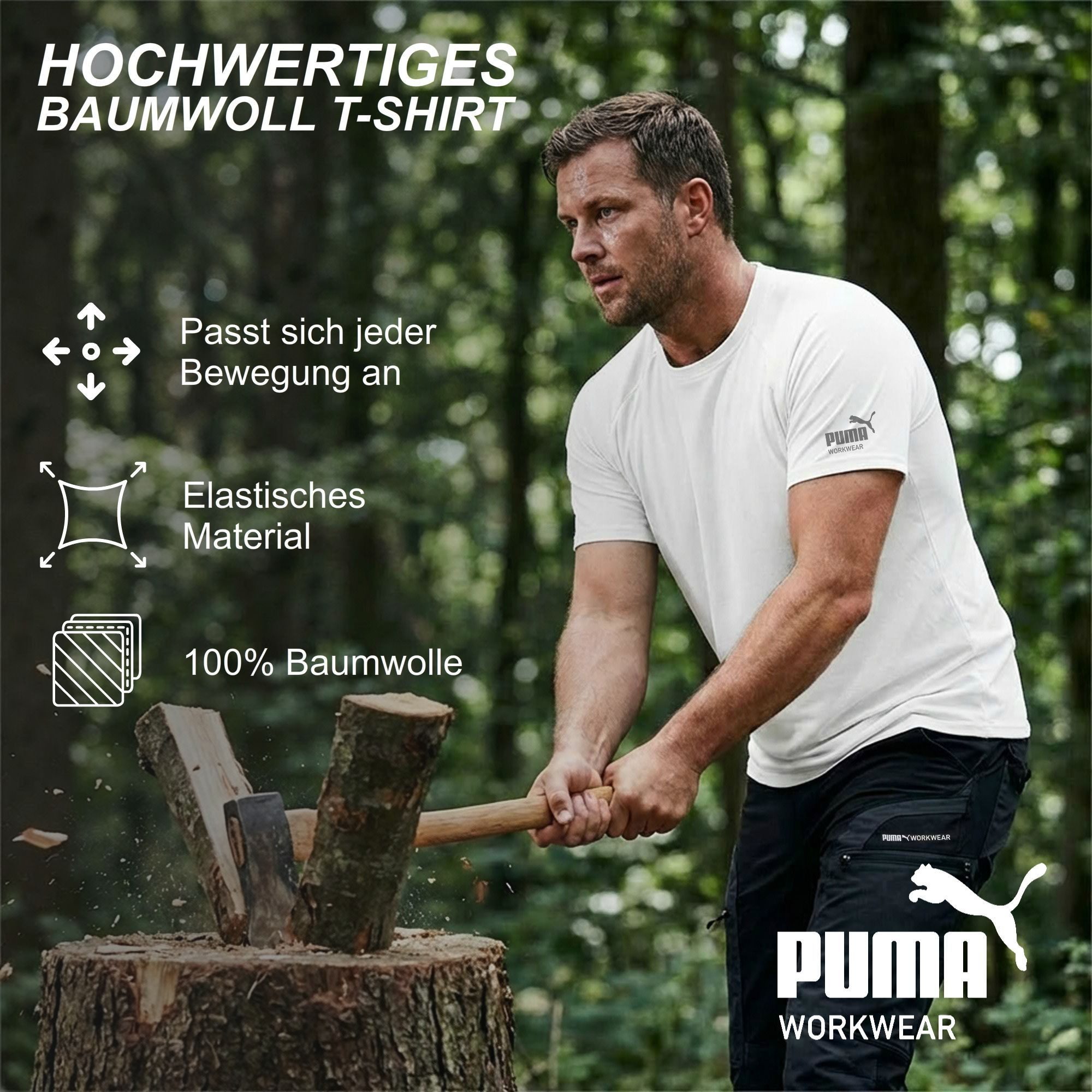PUMA Workwear T-Shirt Herren Shirt aus 100% Baumwolle - Robustes und Atmungsaktives Gewebe Bequeme Passform - Rundhals - Für Handwerk Logistik und Werkstatt
