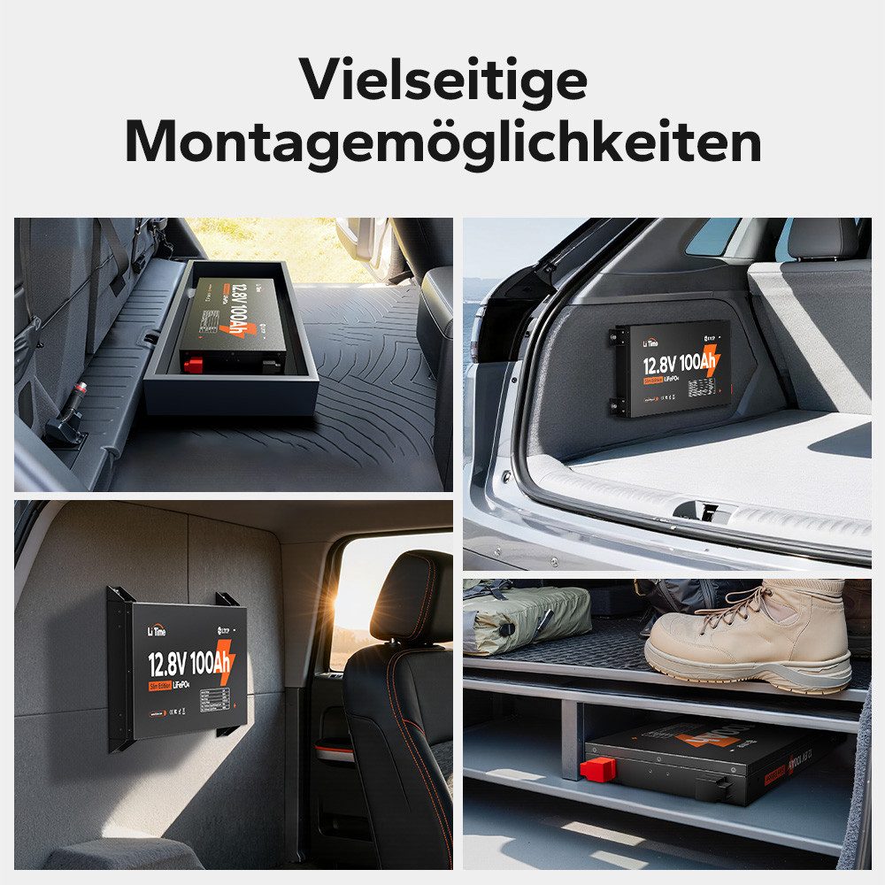 LiTime 12V 100Ah Slim LiFePO4 Batterie IP65 wartungsfrei Solarakkus (12 V), PV Stromspeicher für Wohnmobile, Geländewagen, LKW und Yachten