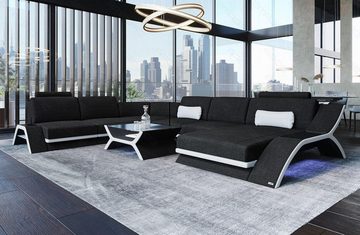 Sofa Dreams Wohnlandschaft Polster Stoff Couch Sofa Calabria XXL U Form Stoffsofa, Webstoff Strukturstoff, mit LED, Multifunktions-Konsole, USB-Anschluss, Stauraum, Designersofa