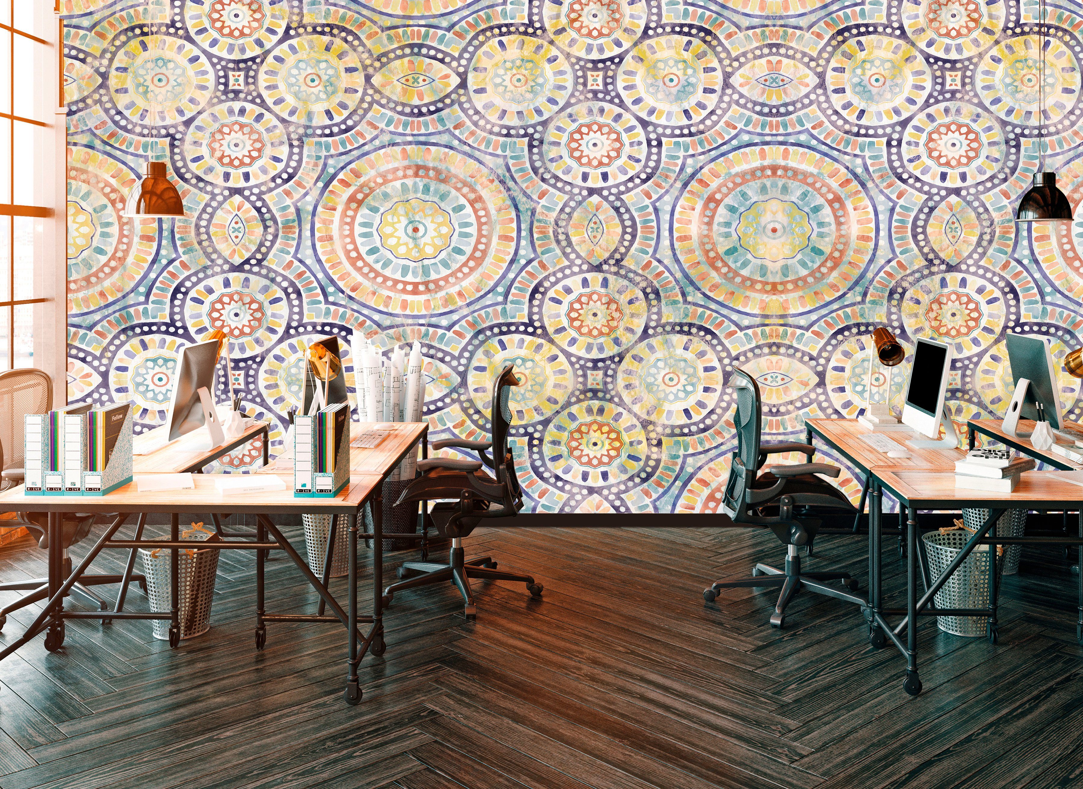 Architects Paper Fototapete Atelier 47 Watercolour Ornament 1, glatt, ornamental, (6 St), Vlies, Wand, Schräge, Decke