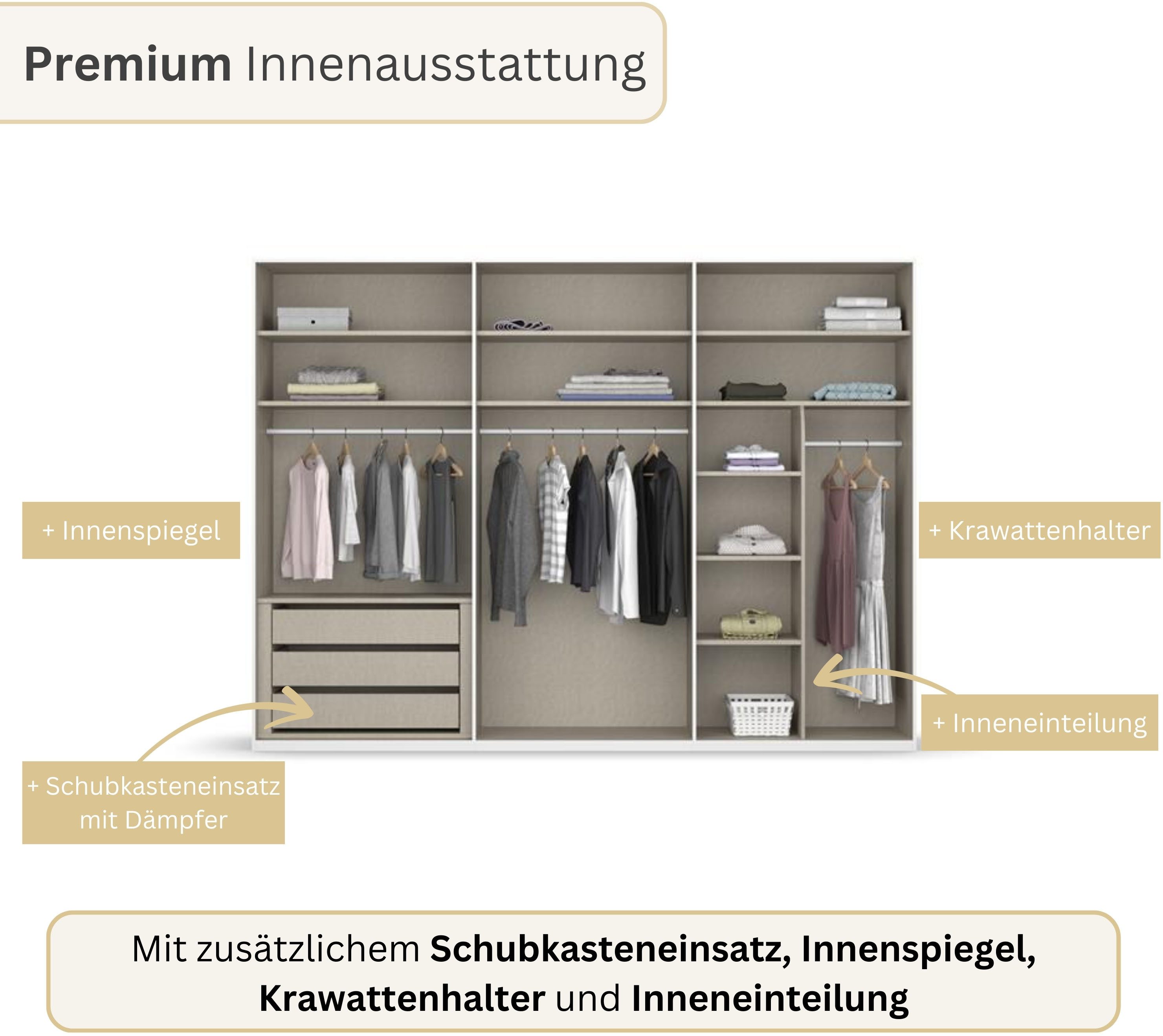 rauch Drehtürenschrank Kleiderschrank Schrank Garderobe Wäscheschrank BESTSELLER MONTCLAR (3 Ausstattungen BASIC/CLASSIC/PREMIUM (SOFT-CLOSE), Breiten 201-400 c – Bild 4 von 5
