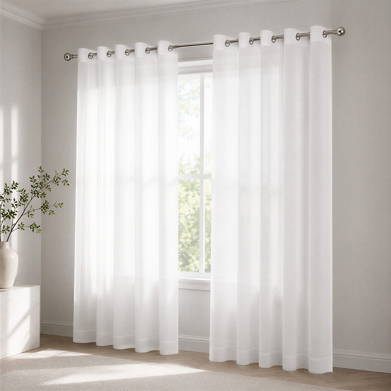 BlingBin Gardine 2er-Set Voile Vorhänge mit Ösen (4 cm) (2 St), Ösen, transparent, Voile, 140 × 145 cm wohnzimmer gardine, transparenter fensterschal, Weiß – Bild 2 von 5
