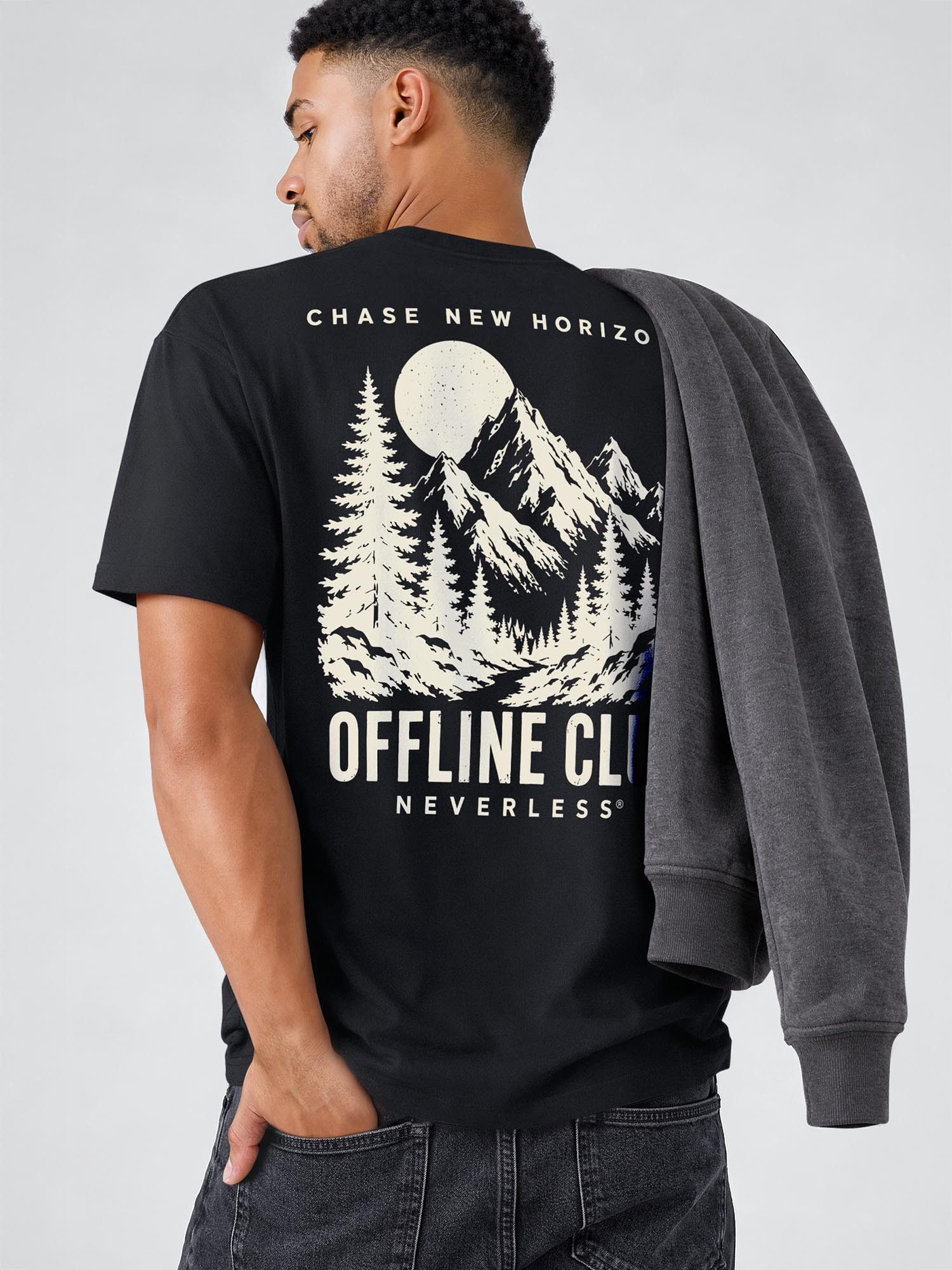 Neverless Oversize-Shirt Herren T-Shirt - Offline Club- Relaxed Fit Printshirt Streetstyle mit Print – Bild 5 von 5
