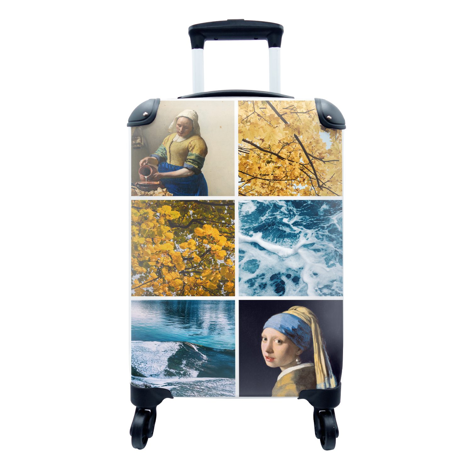 MuchoWow Handgepäckkoffer Vermeer - Collage - Natur, 4 Rollen, Reisetasche mit rollen, Handgepäck für Ferien, Trolley, Reisekoffer
