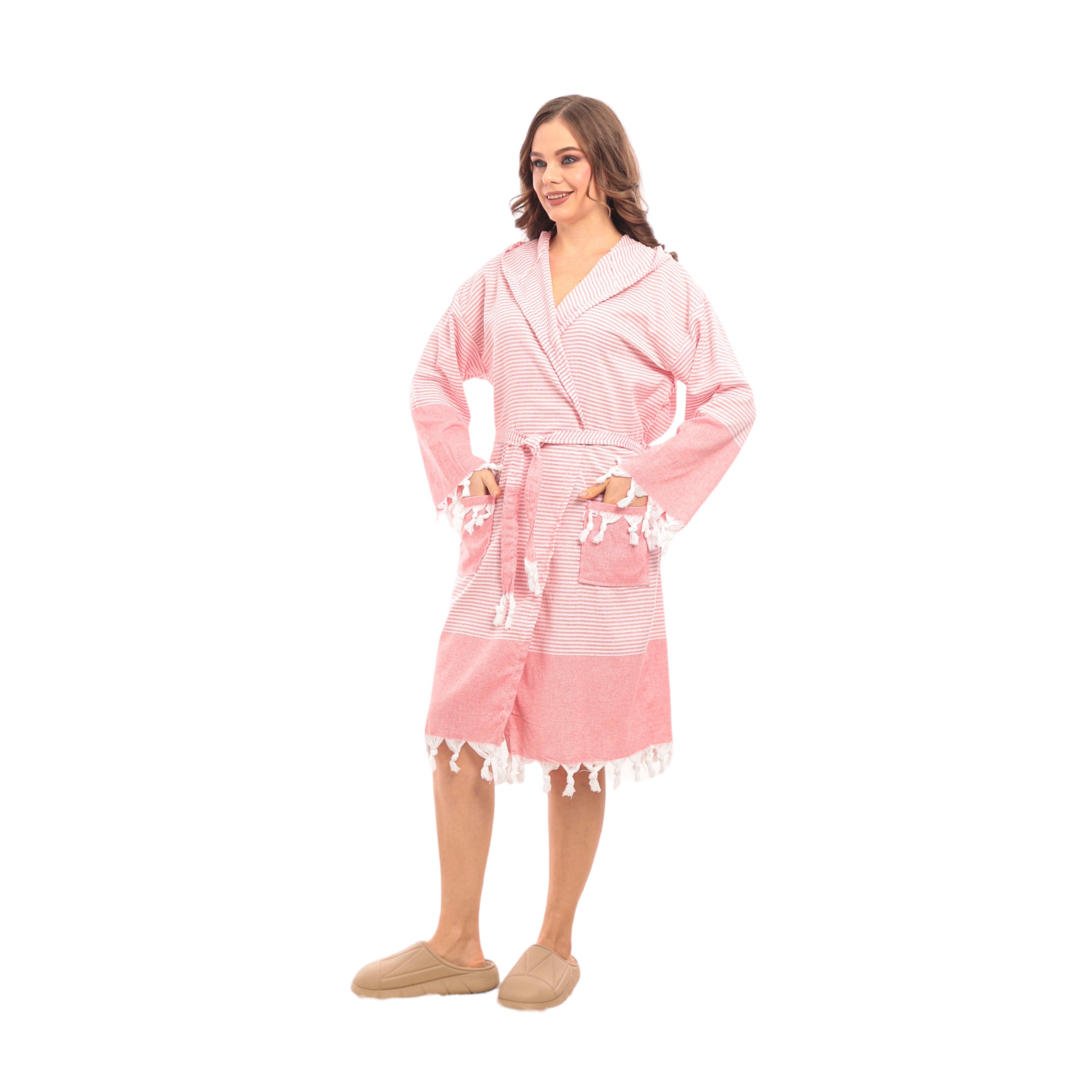 herémood Bademantel herémood Bademantel Damen & Herren Unisex – Weich & Leicht, Langform, 100% Baumwolle, mit Kapuze, & Gürtel, Hamamtuch-Stil mit Taschen – Ideal für Sauna, Spa, Hotel & Zuhause