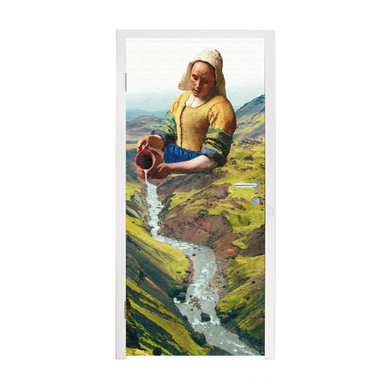 MuchoWow Türtapete Milchmädchen - Natur - Vermeer, Matt, bedruckt, (1 St), Fototapete für Tür, Türaufkleber, 75x205 cm | Türtapeten