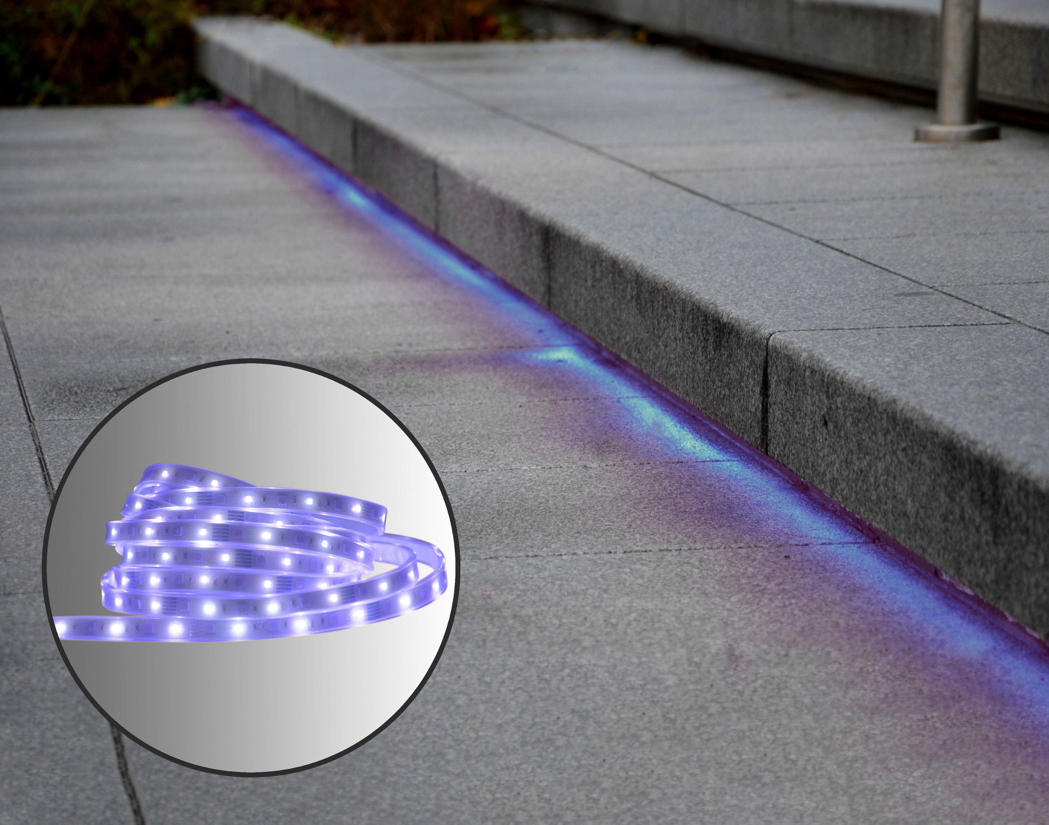 näve LED Stripe Outdoor, Farbwechsel, Dimmfunktion, Fernbedienung, Länge 500cm, RGB, IP44