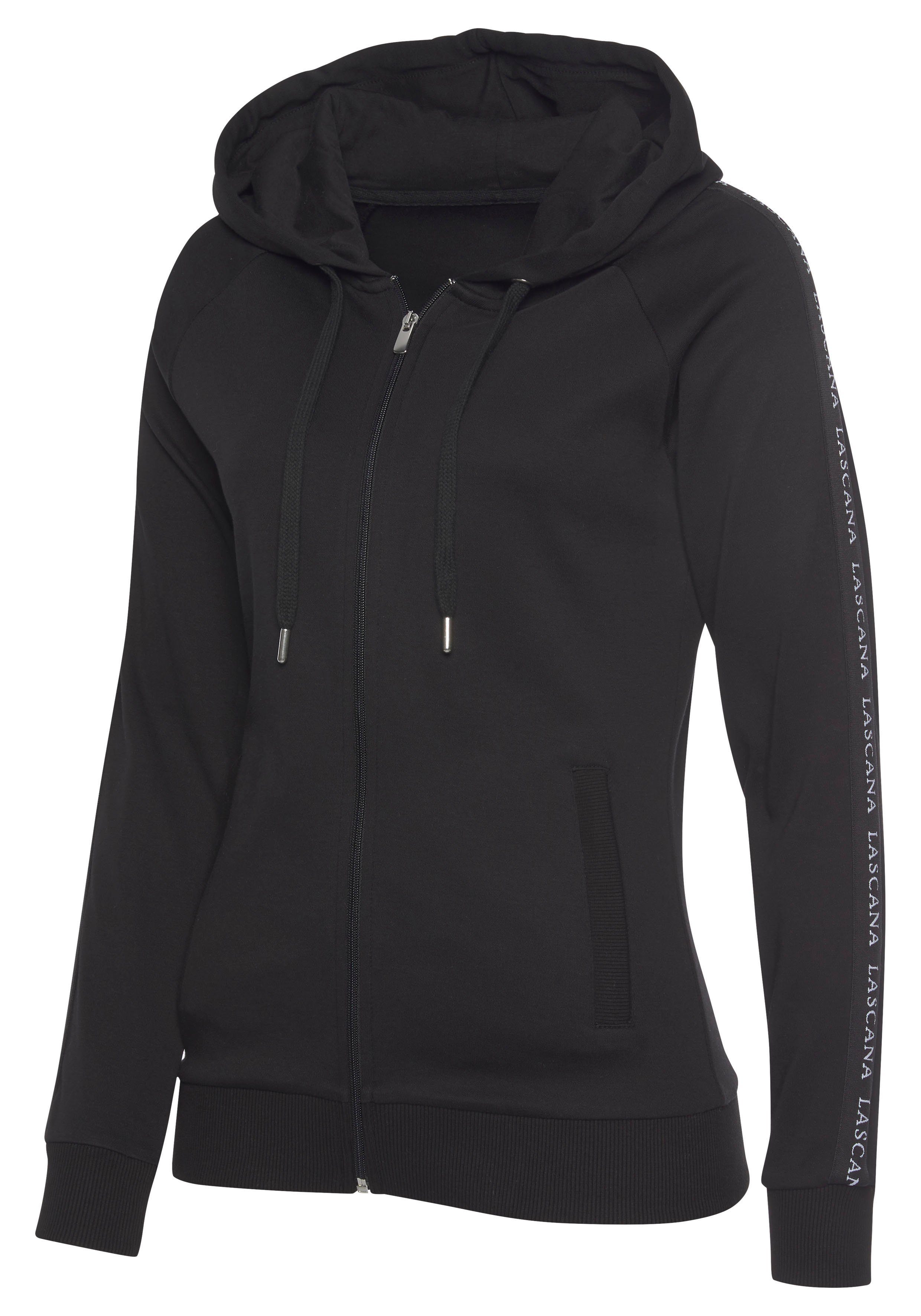 LASCANA ACTIVE Tape den Logo Trainingsjacke Ärmeln mit schwarz an