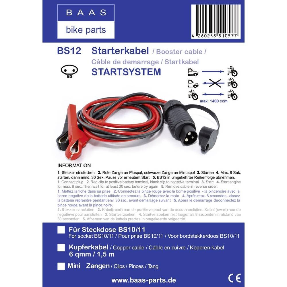 und cm) parts (1.50 Startsystem Stecker Starthilfekabel, mit BAAS Starterkabel