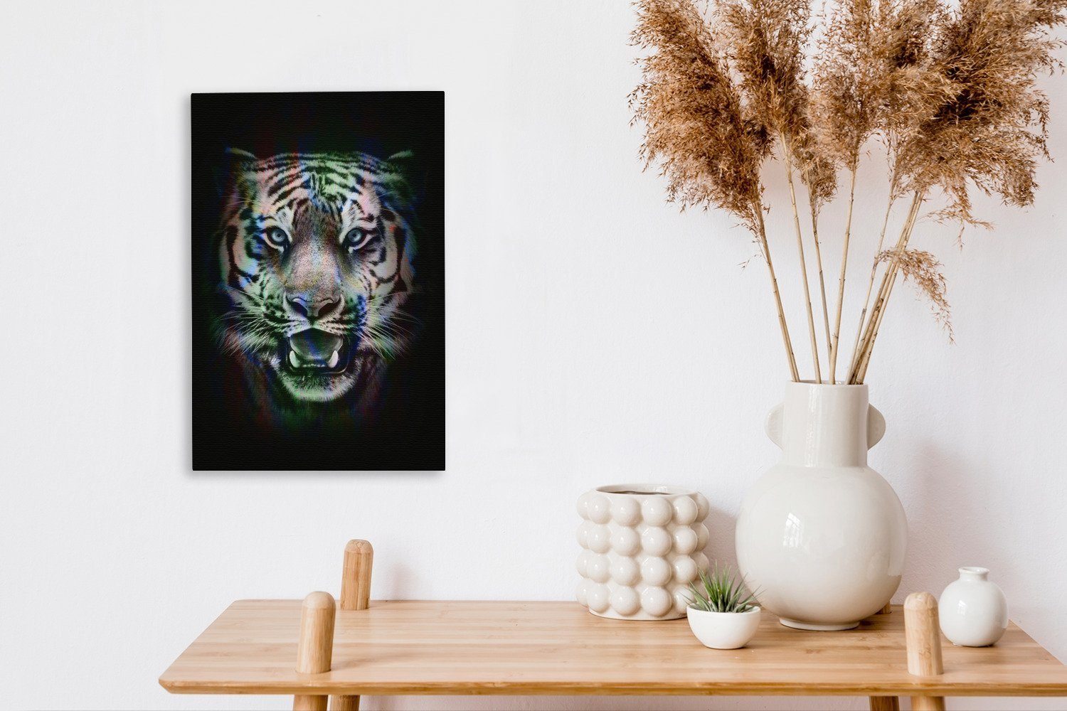 OneMillionCanvasses® Leinwandbild Tiger - Effekt fertig - Gemälde, bespannt (1 20x30 - Leinwandbild St), cm Zackenaufhänger, Schwarz inkl. Weiß