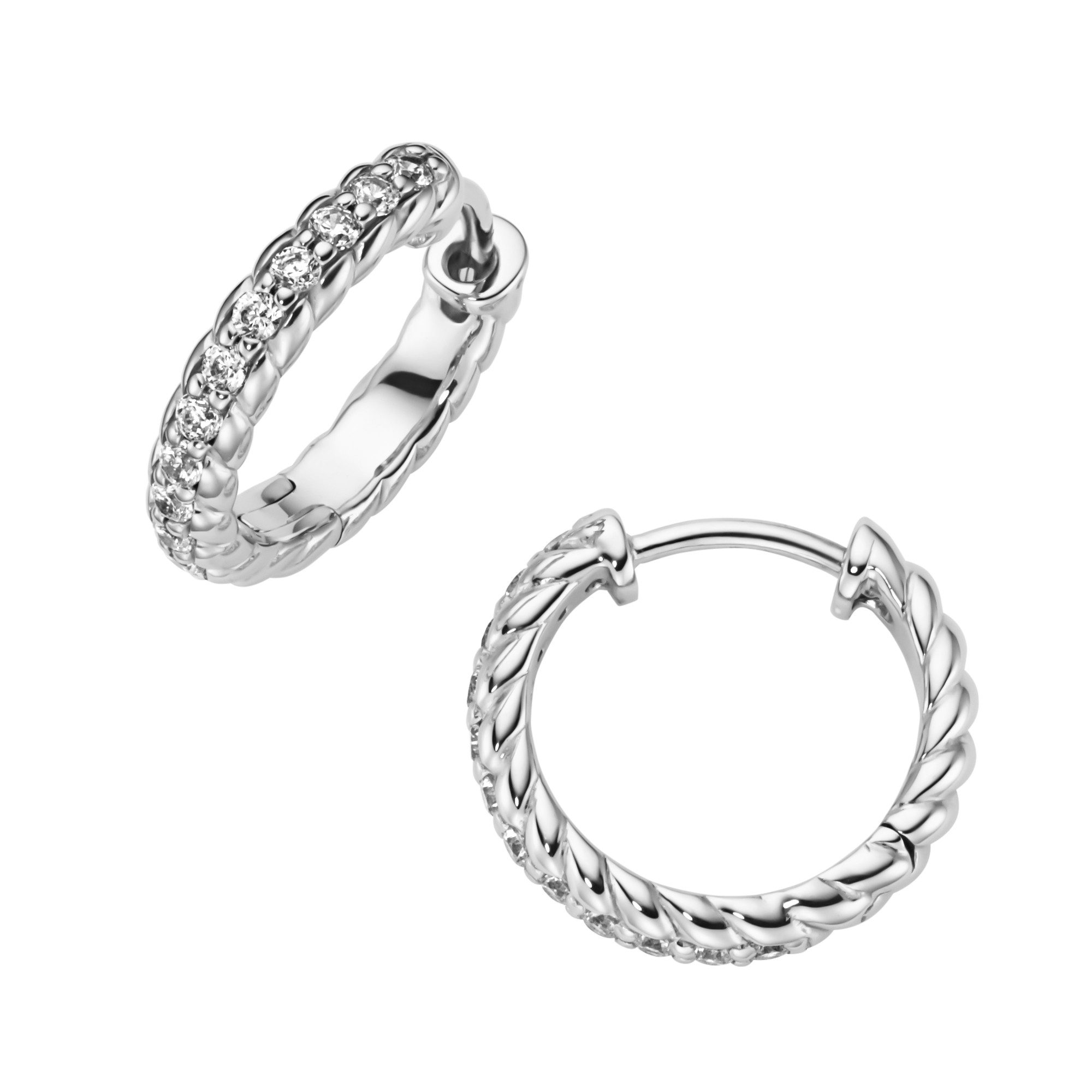 Firetti Paar Creolen Schmuck Geschenk Silber 925 Ohrschmuck Ohrringe gedrehte Optik, mit Zirkonia (synth)