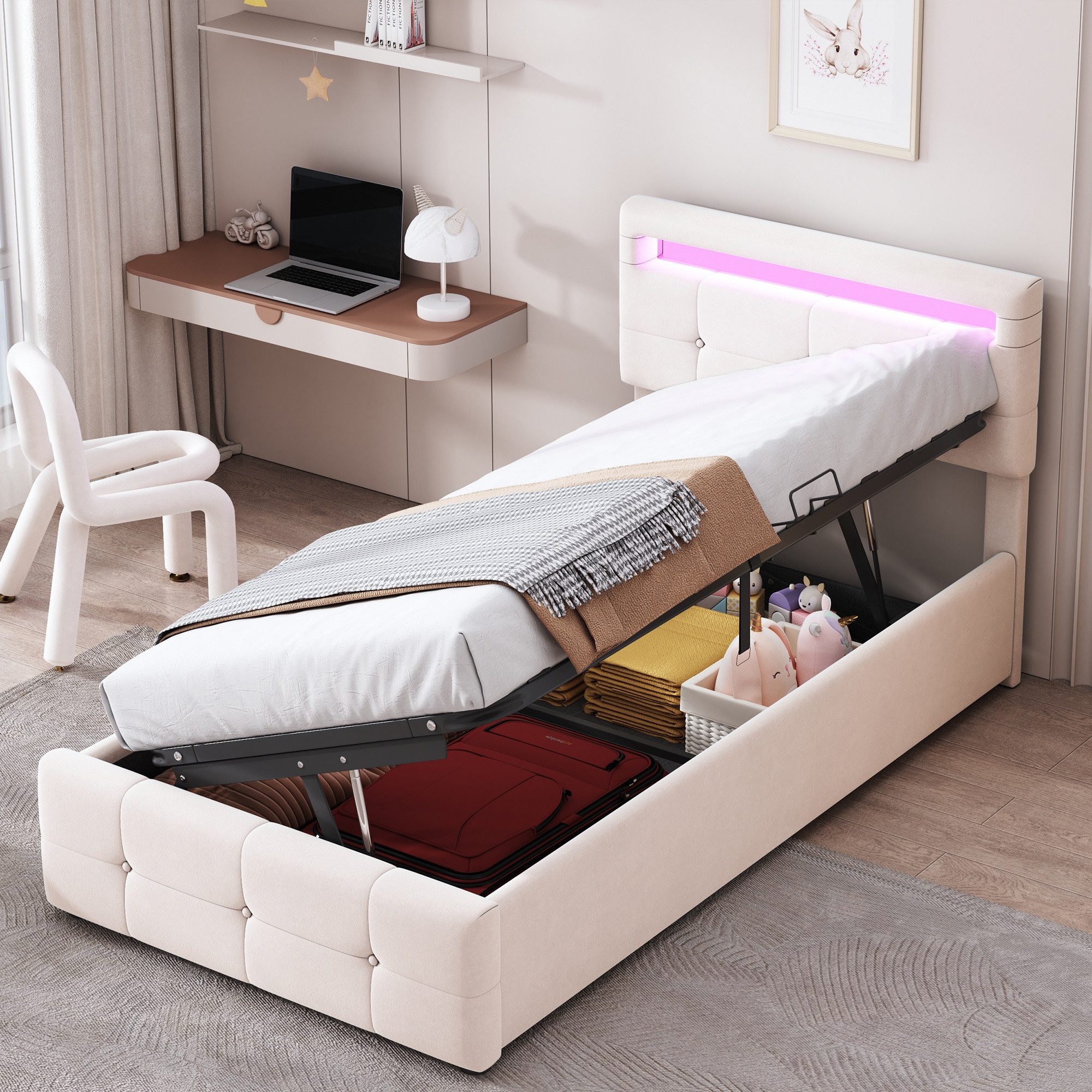 STILVORA Kinderbett 90×200 Bettgestell mit Hydraulisches günstig online kaufen