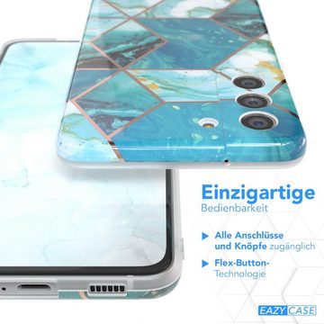 EAZY CASE Handyhülle IMD Motiv Cover für Samsung Galaxy S21 FE 5G 6,41 Zoll, Etui Silikonhülle Dünn Design Ultra Case kratzfest Marmor Blau Grün