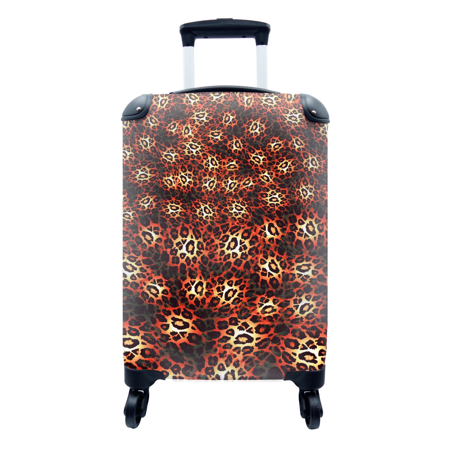 MuchoWow Handgepäckkoffer Leopard - Muster - Rot, 4 Rollen, Reisetasche mit rollen, Handgepäck für Ferien, Trolley, Reisekoffer | Handgepäck-Koffer