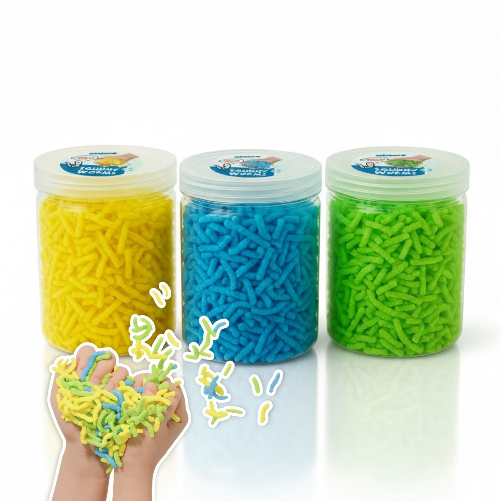 alldoro Fidget-Gadget Squishy Worms 3er Set, Fidget-Würmchen grün, gelb, blau, 360 g, Sensorisches Anti-Stress Spielzeug mit coolem Zappel-Effekt zum Kneten