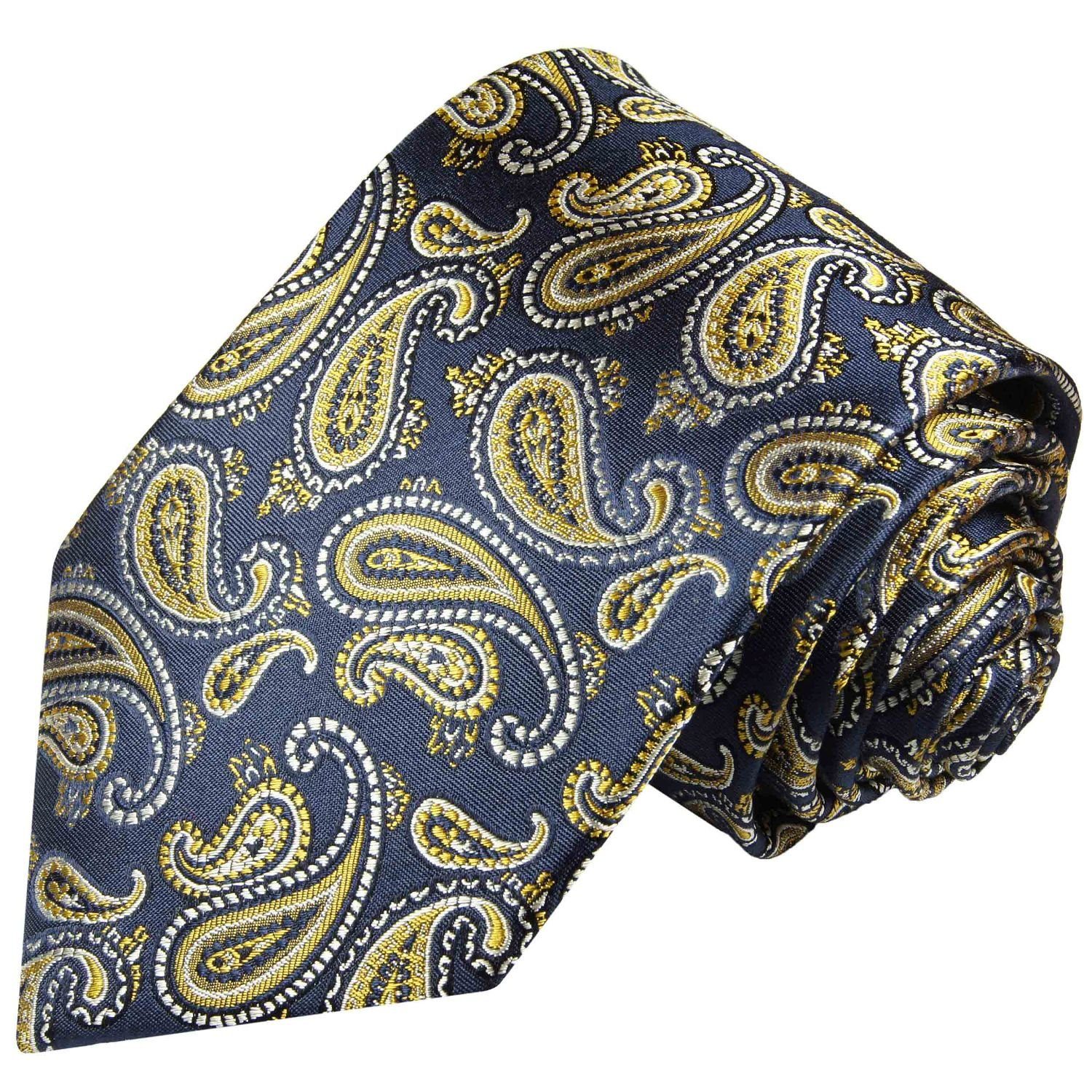 Paul Malone Krawatte Elegante Seidenkrawatte Herren Schlips modern paisley brokat Seide Breit (8cm), blau gelb 365