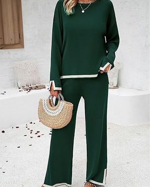 B.X Langarmshirt & Hose Zweiteiliger, gestrickter, einfarbiger Anzug mit langen Ärmeln Damen Set mit 2 gestrickten Oberteilen für Damen, lässige Loungewear