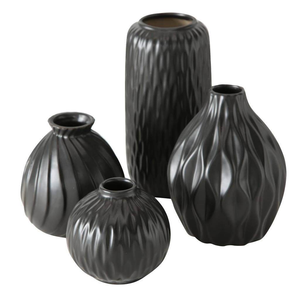 BOLTZE Tischvase Zalina, 4er Set, Schwarz, aus Keramik, Dekovasen, Skandinavisches Design