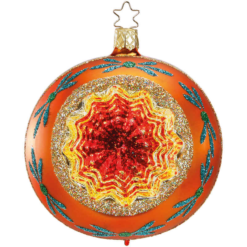 INGE-GLAS® Weihnachtsbaumkugel funkelnder Reflex, Ø8cm orange glanz (1 St), mundgeblasen, handbemalt
