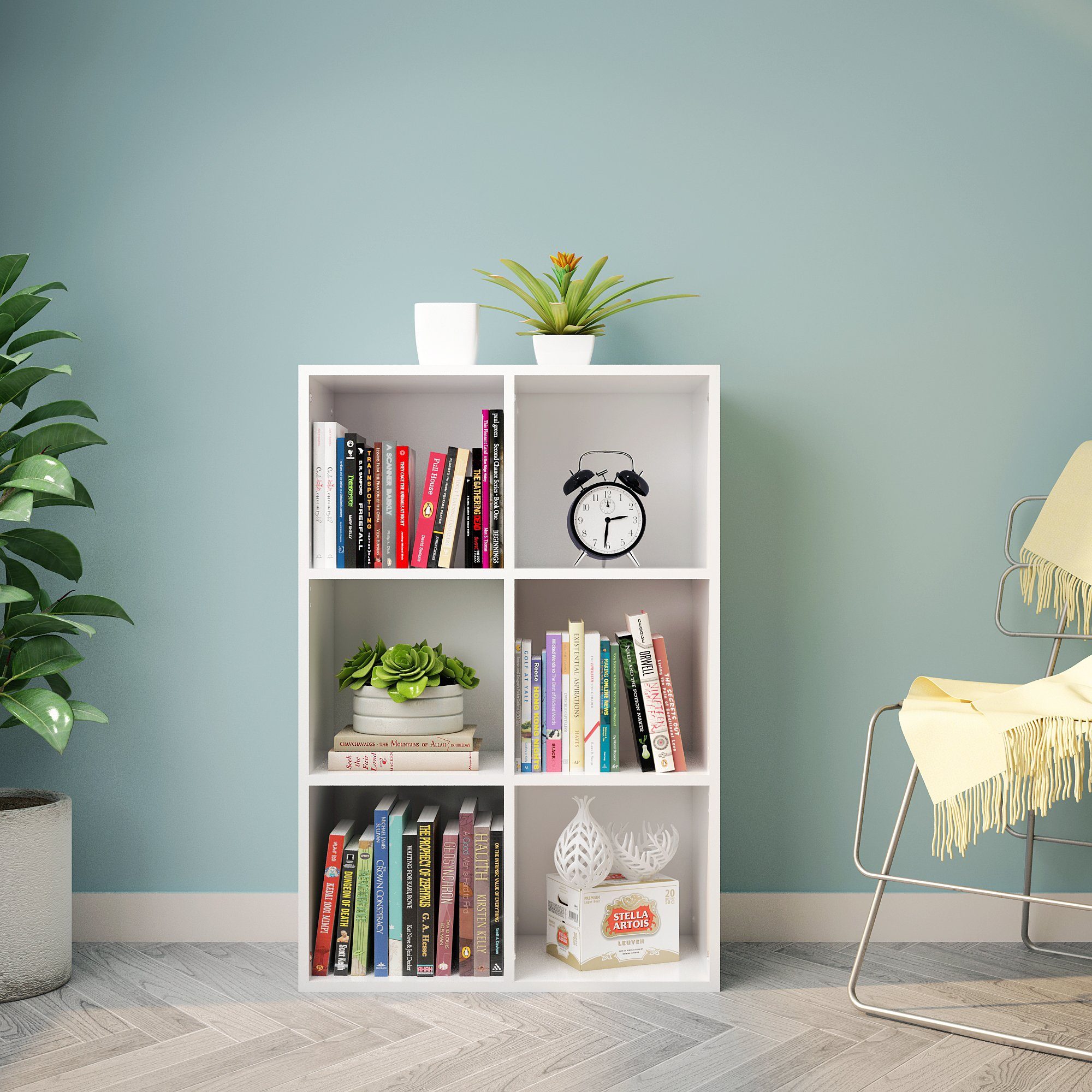 Mondeer Bücherregal Bücherschrank, Würfelregal, Standregal, mit 6 Fächern, Weiß | Bücherschränke