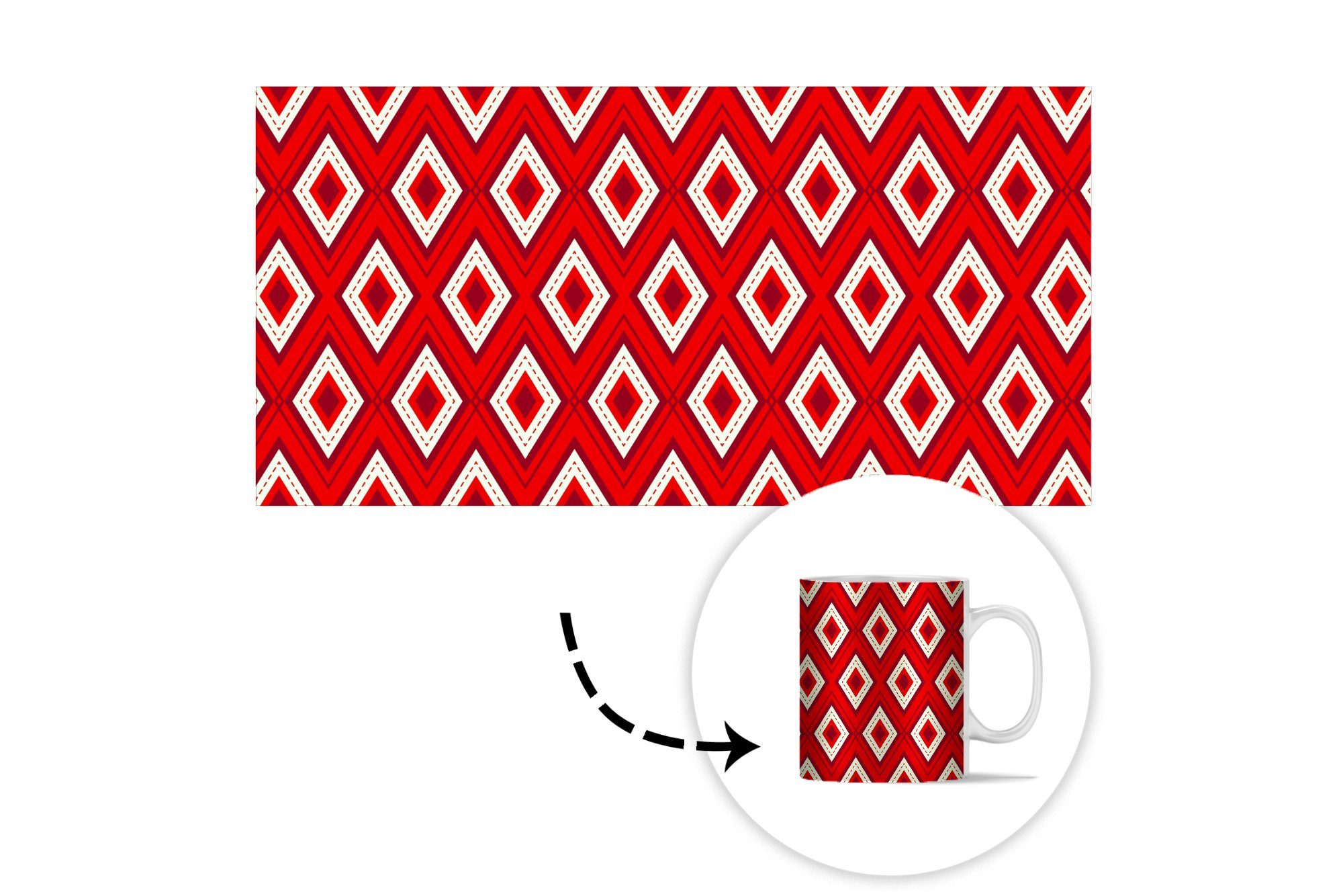 MuchoWow Tasse Weihnachten Kaffeetassen, Kariert - Becher, - Teetasse, Geschenk Rot, Teetasse, Keramik