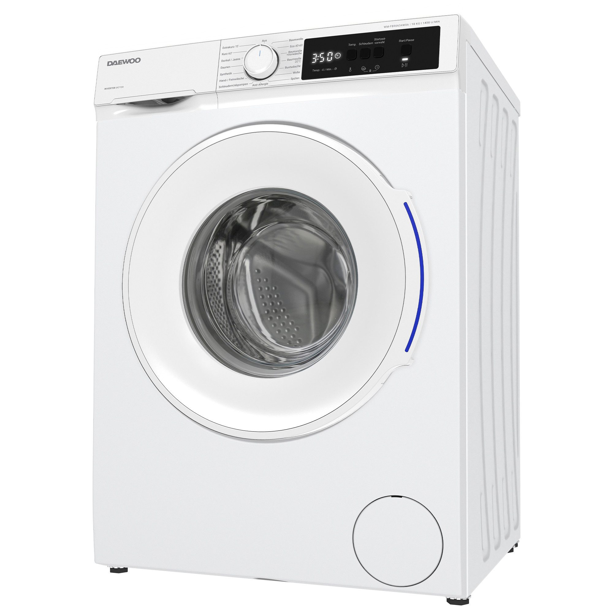 Daewoo Waschmaschine WM FBR0634W0A-DE, 10 kg, 1400 U/min, Kindersicherung, Mengenerkennung, Überlaufschutz