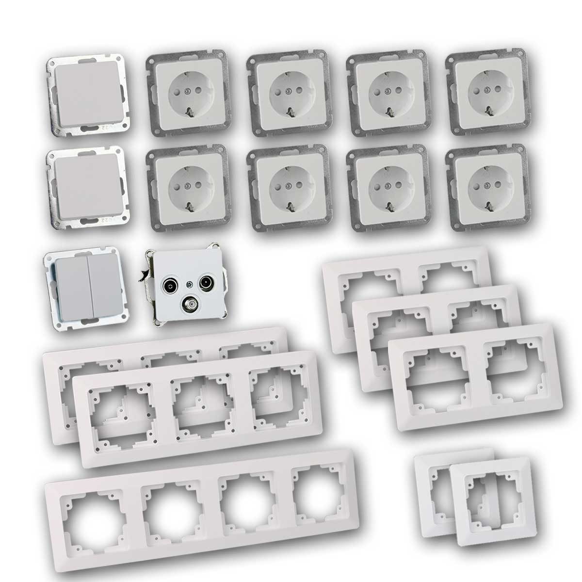 ChiliTec Unterputz-Steckdose MILOS Set "Wohnlandschaft", 20-teilig, weiß matt