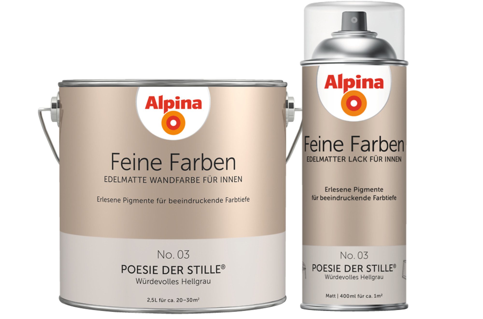 Alpina Wandfarbe - SET - Feine Farben Wandfarbe 2,5L + Sprühlack 400ml edelmatt