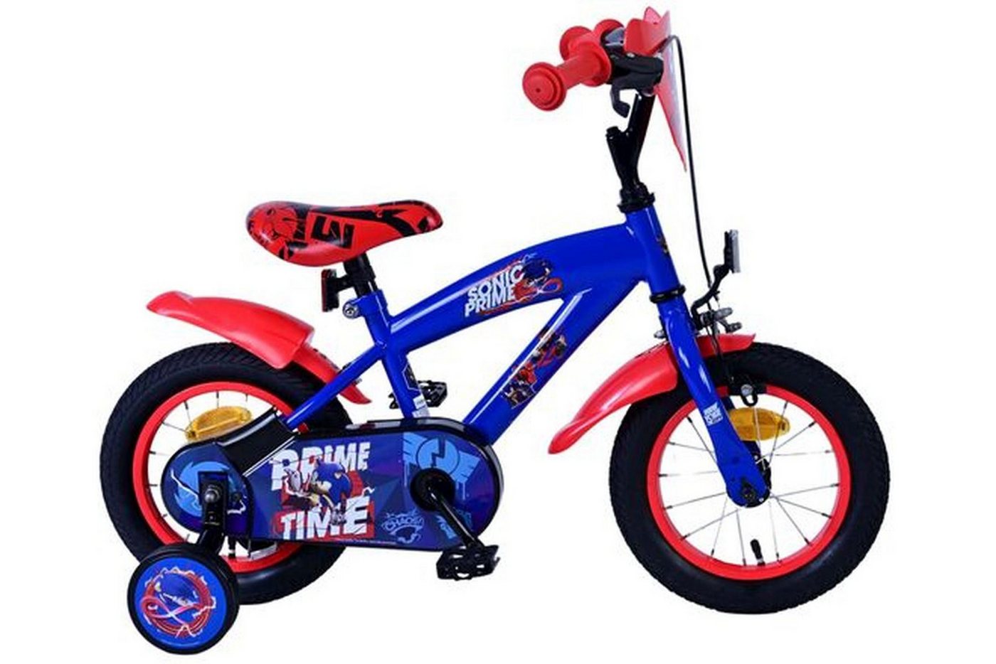 Volare Kinderfahrrad Turbo Crew Jungen 12 Zoll Blau Rot mit Stützrädern, Handbremse, Rücktrittbremse, geschlossener Kettenschutz