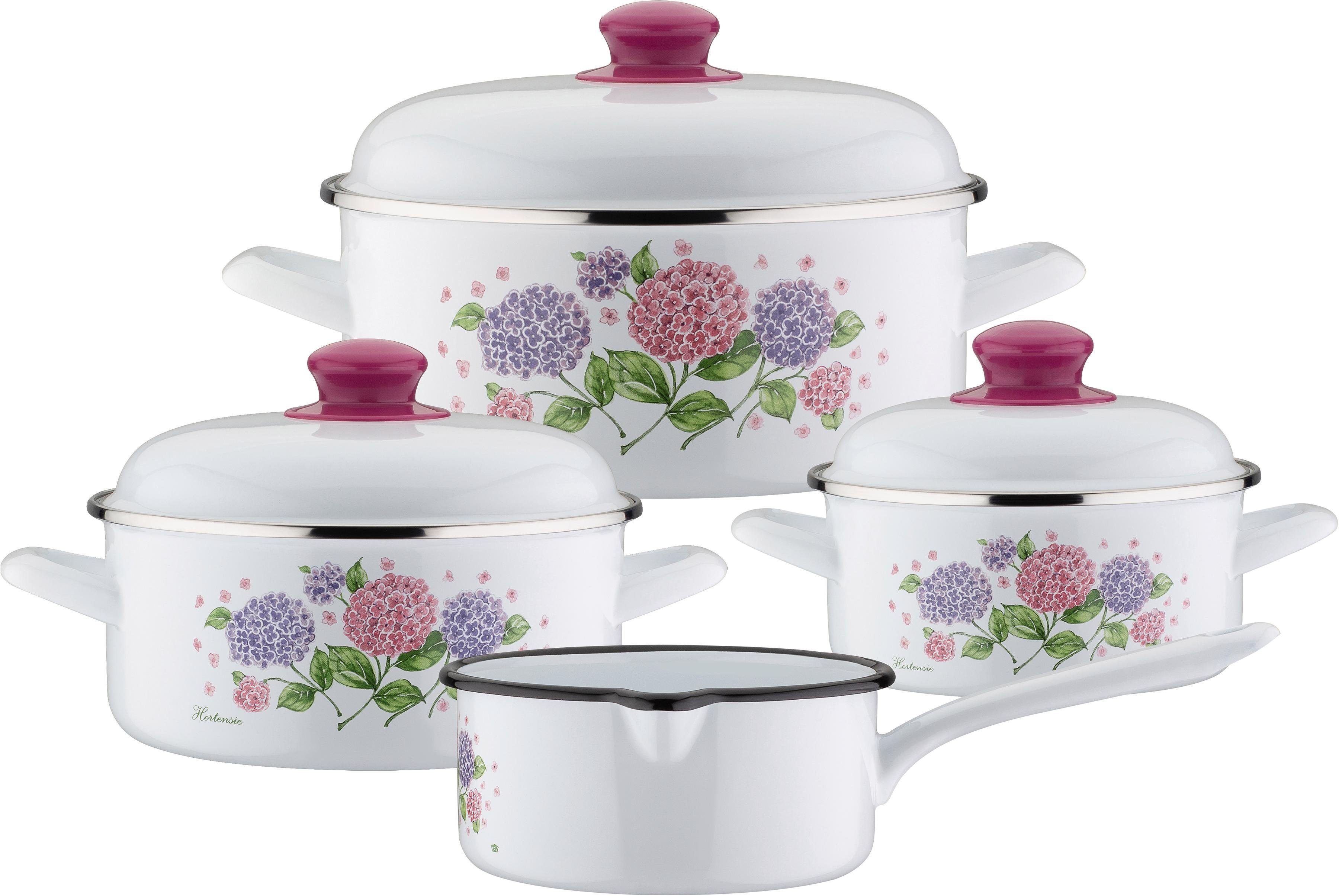 GSW Topf-Set Hortensie, Stahl-Emaille (Set, 7-tlg), Induktion