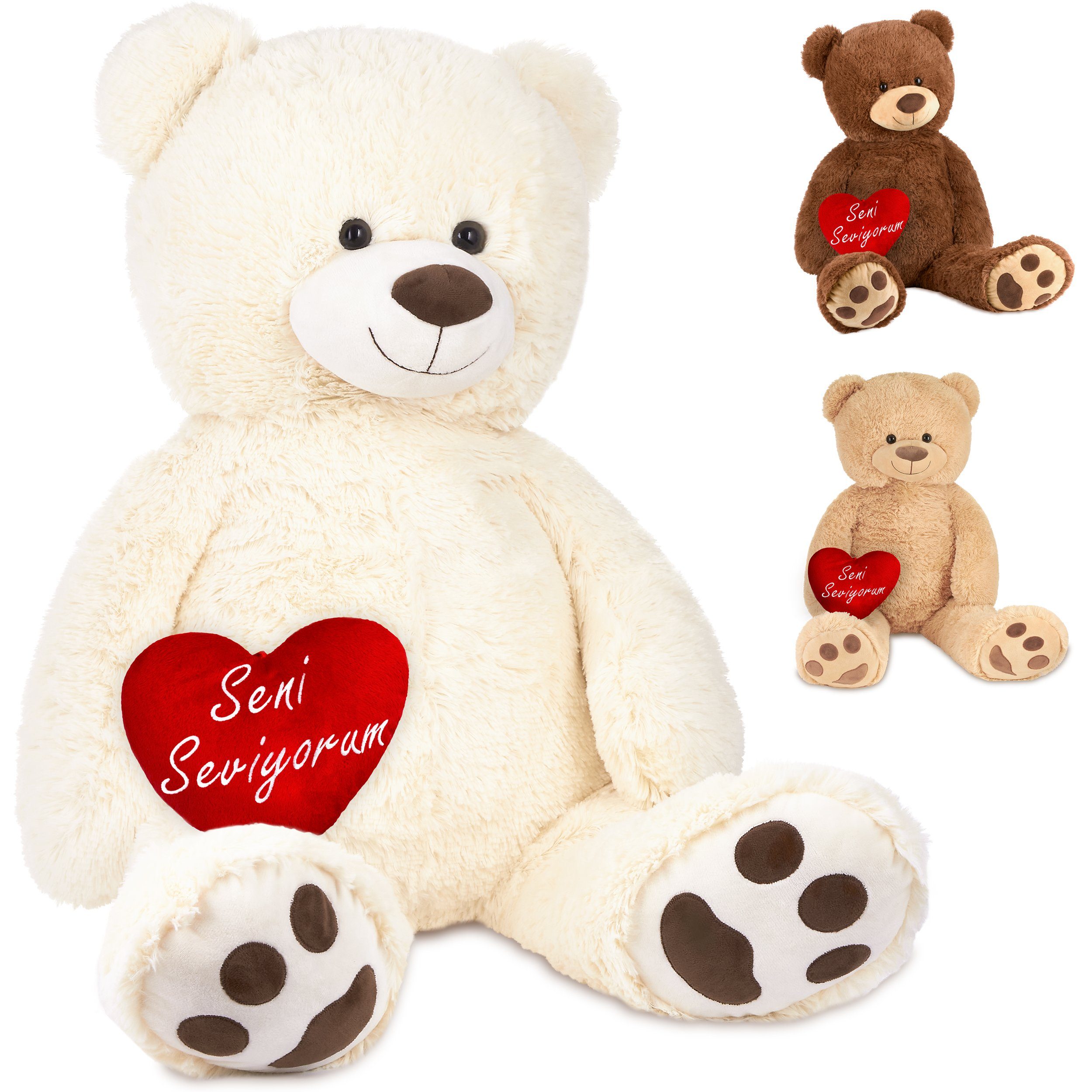 Kuscheltier XXL Teddybär 100 cm groß mit Herz Seni Seviyorum