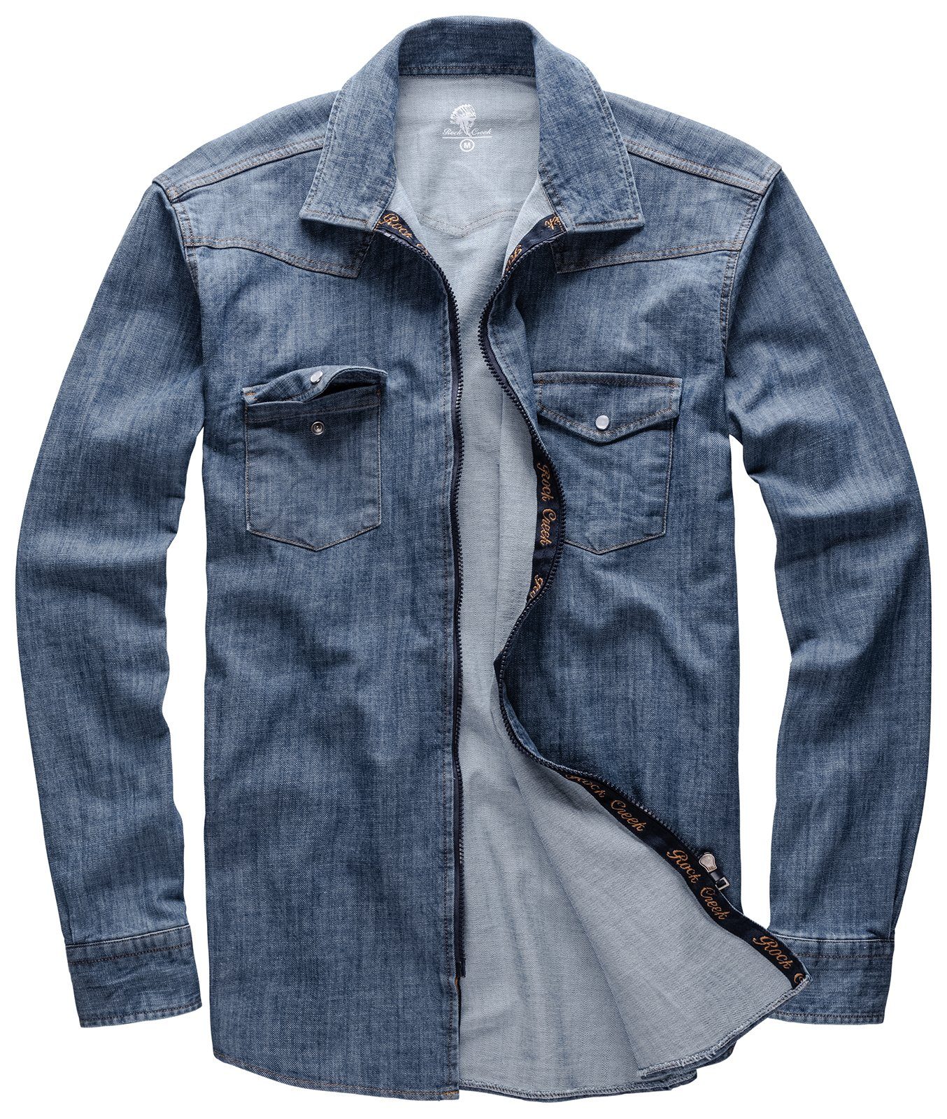 Rock Creek Jeanshemd Herren Jeanshemd Blau H-219