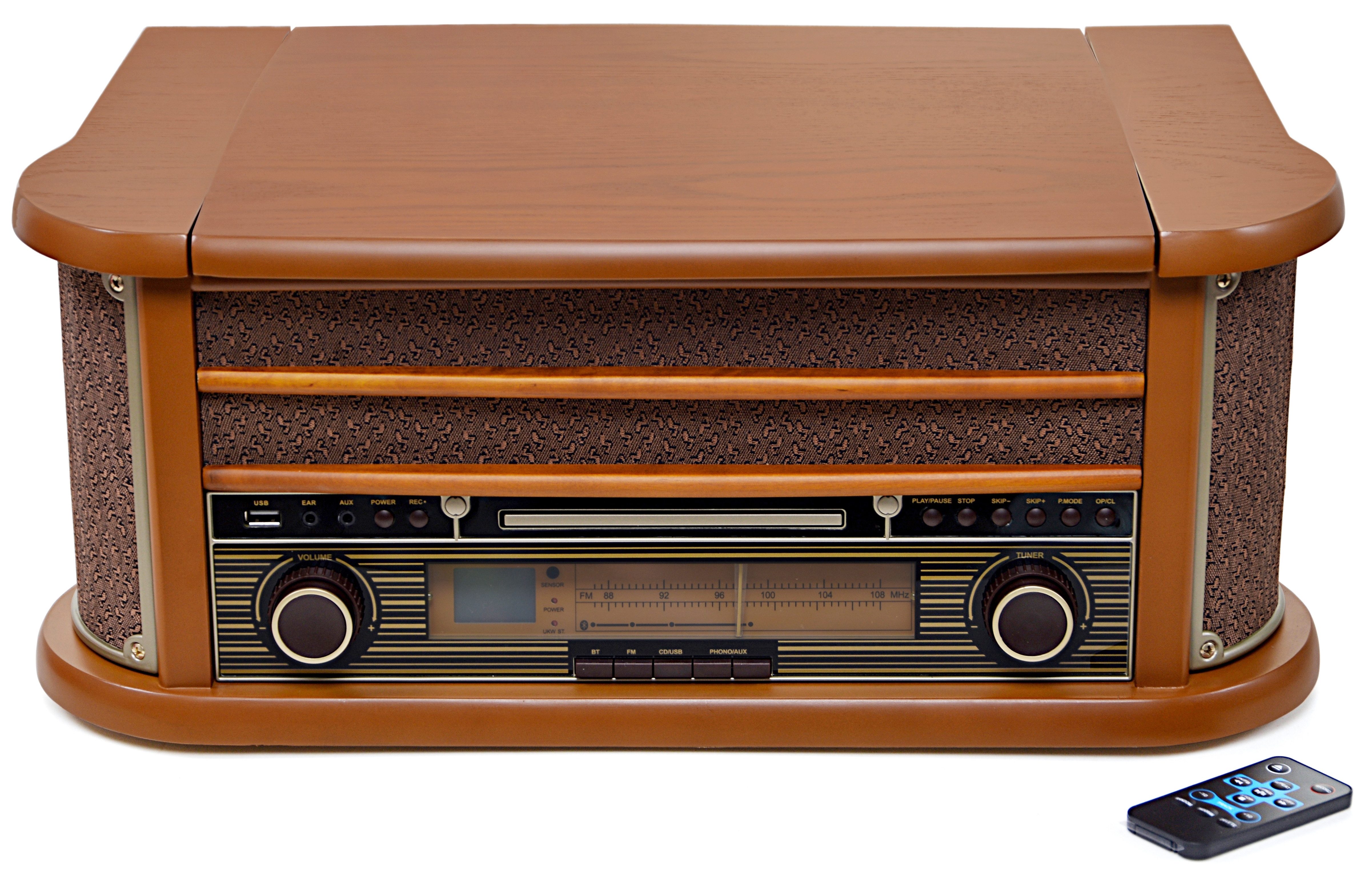 Reflexion HIF2004BT Retro HiFi Anlage im Echtholz-Gehäuse Radioplattenspieler (Riemenantrieb, Echtholzgehäuse, CD-Player, Encoding-Funktion, Bluetooth)