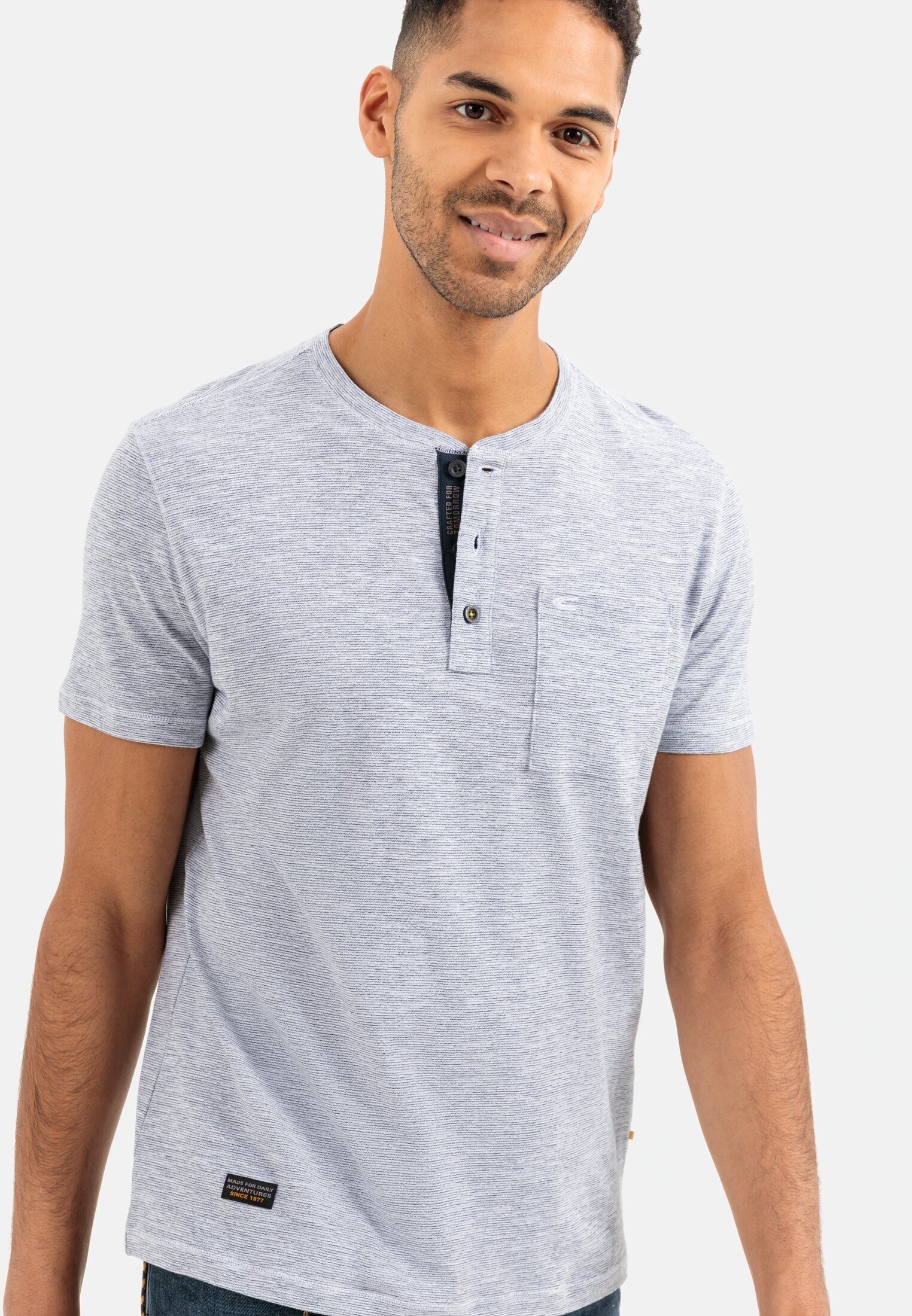 camel Weiß-Blau reiner aus Baumwolle active Henleyshirt