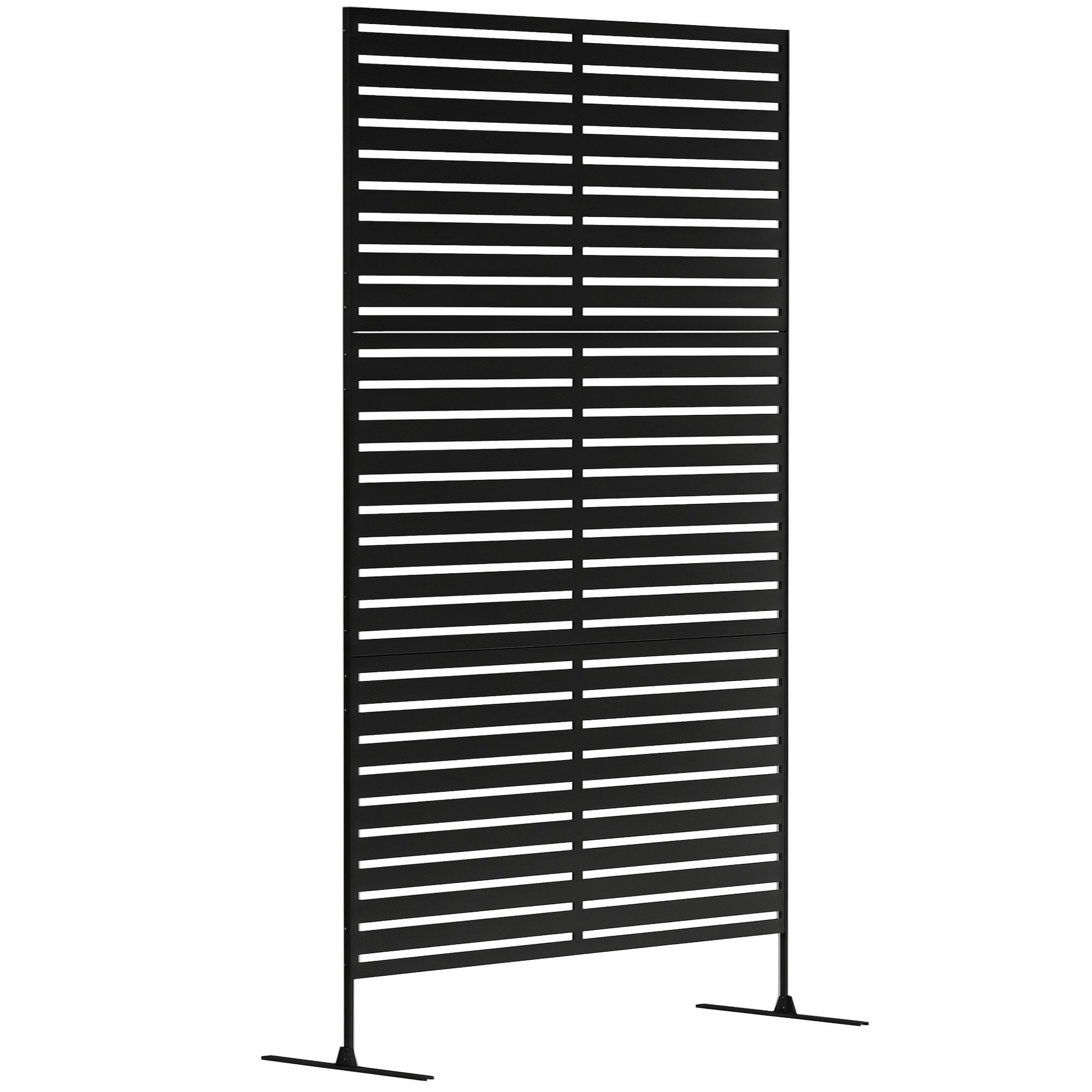 Outsunny Paravent 3-teilig 122 x 198 cm Freistehend in Lamellen (Raumteiler, 3 St., Trennwand), aus Stahl, für Garten, Balkon, Terrasse, Schwarz