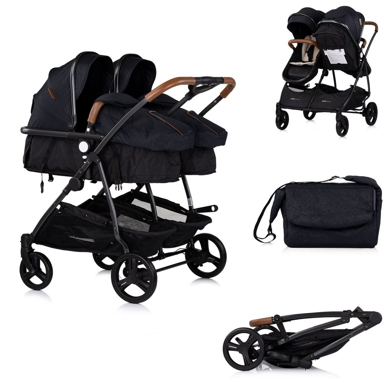 Chipolino Geschwisterwagen Duo Smart, klappbar, umbaubar, verstellbar, Fußsack, EVA-Reifen, Sicherheitsgurt