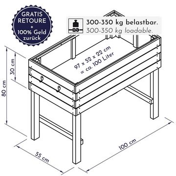 WONDERMAKE Hochbeet KIRSCHBAUM Holz groß für Garten Balkon Pflanzbeet XL Kräuterbeet NEU, Pflanzenkasten hoch draußen + Folie, Pflanzkasten Terrasse rechteckig