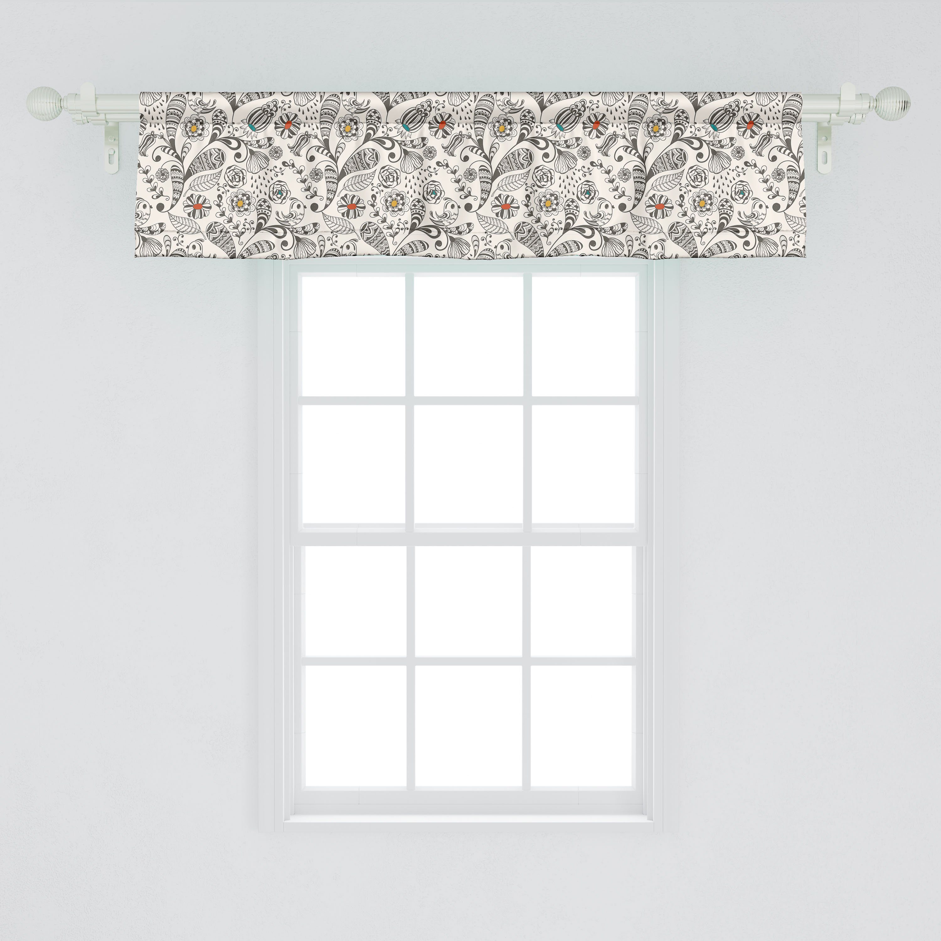Scheibengardine Vorhang Volant für Küche mit Blumen Abakuhaus, Frühlings-Laub Dekor Schlafzimmer Stangentasche, Ethnic Microfaser